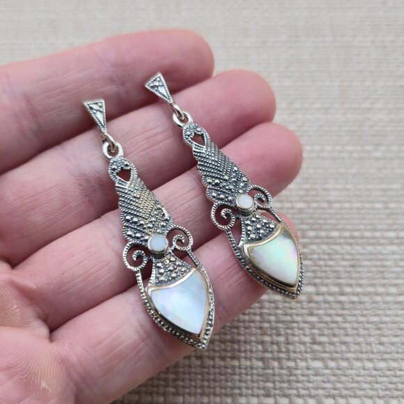 Sterling Silver Worn Shell Long Rustic Dangle Earrings A5228 - Picture 2 of 5